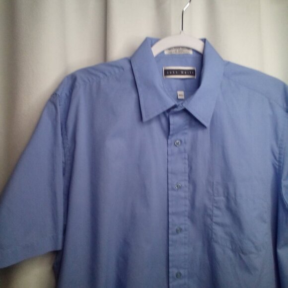 John Weitz Button Down Shirt Men 16 1/2 Short Sleeve Pocket Blue - Picture 11 of 14